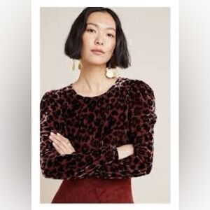 DOLAN Anthropologie Charley Leopard Puff Sleeve Velvet Top Medium